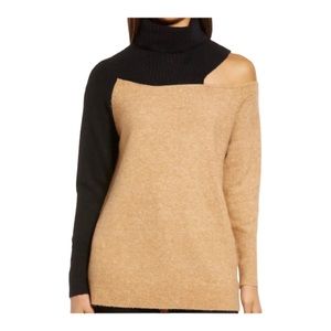 Halogen Sweater Mixed Knit Cold Shoulder